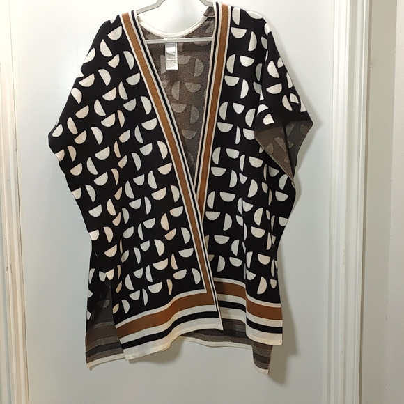 Chicos Womens Small/ Medium Open Geometric Print Shawl Black-Brown Cardigan Wrap - Picture 1 of 11